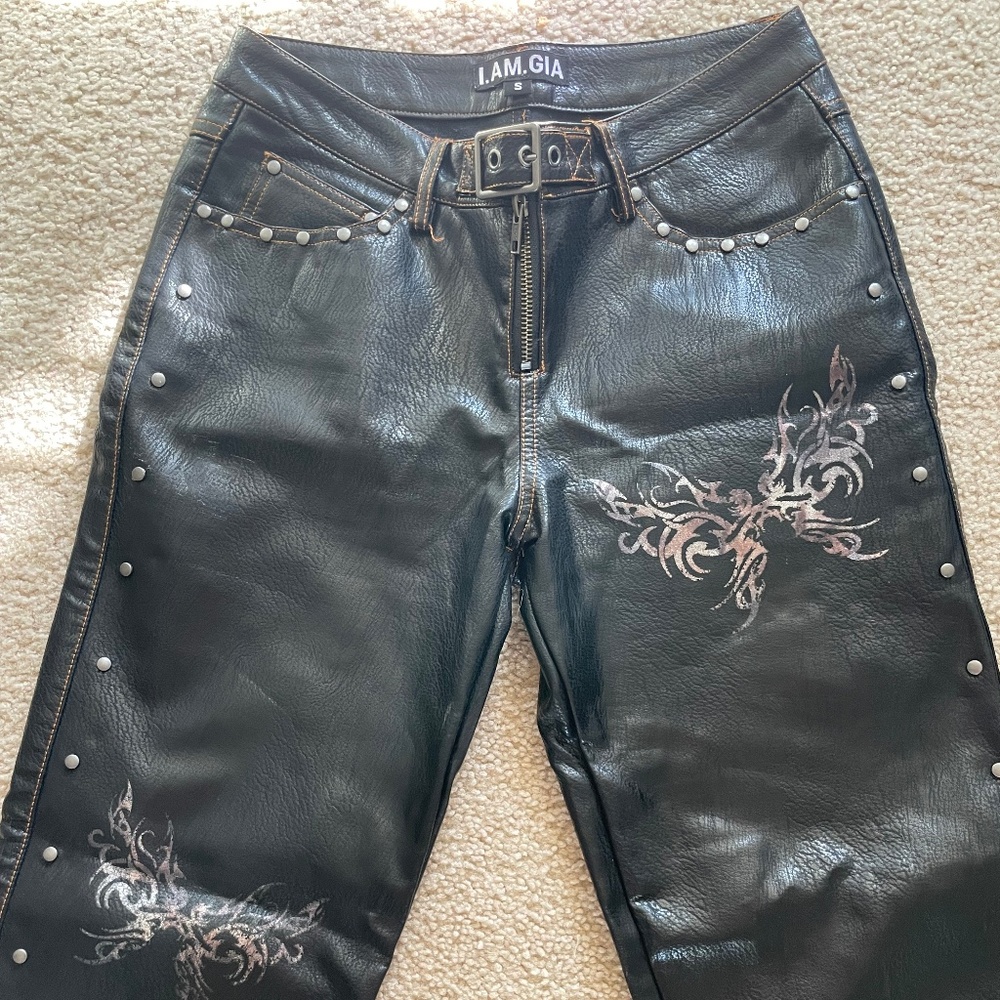 I.AM.GIA faux leather pants with butterfly and stud detailing
